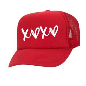 XOXO Valentines day red font trucker hat